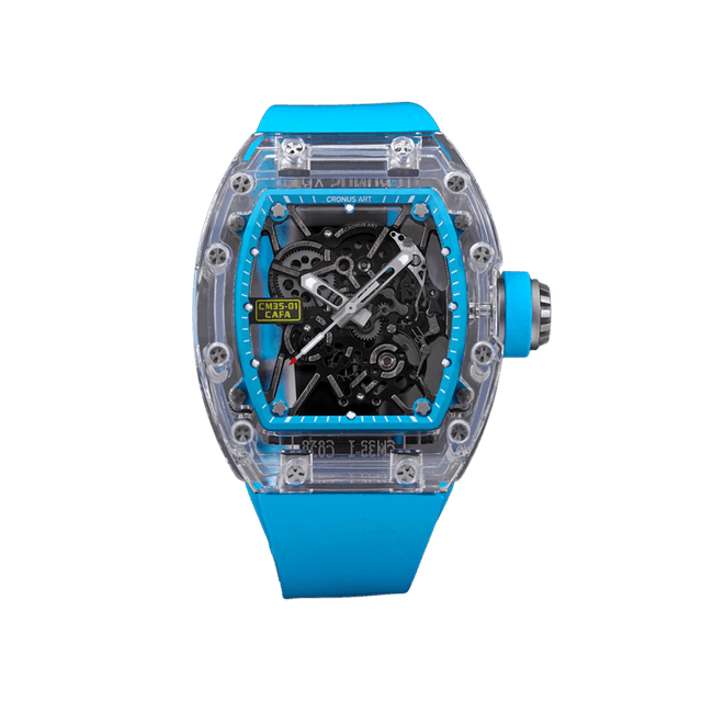 Cafa Automatic 42, Shappire, Blue Turquoise lip Dial, Blue Turquoise Rubber Strap 