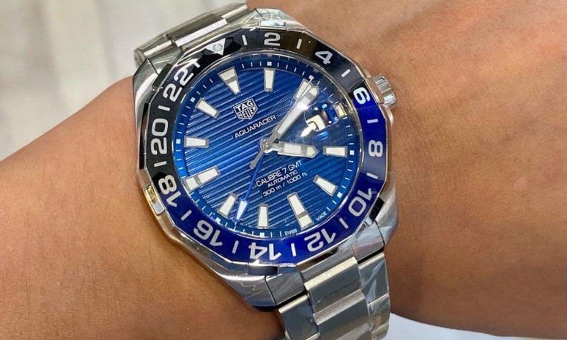 Yuk Kenalan! Tag Heuer Aquaracer Calibre 7 GMT 43mm, Steel, Black/Blue bezel, Blue dial, Bracelet WAY201T.BA0927